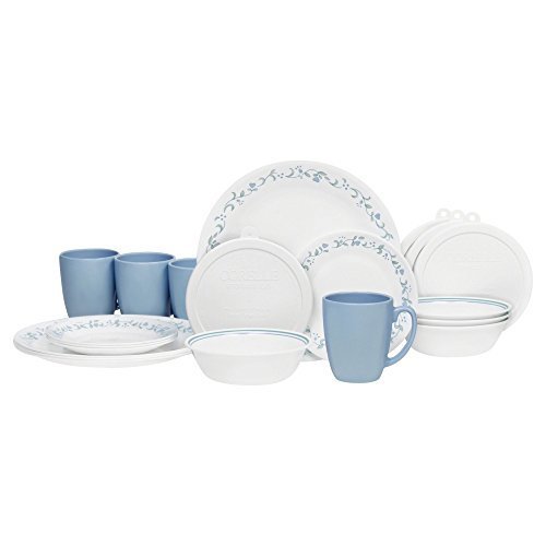 Corelle 20 Piece Livingware Dinnerware Set with Storage, Winter Frost White, Service for 4 by CORE