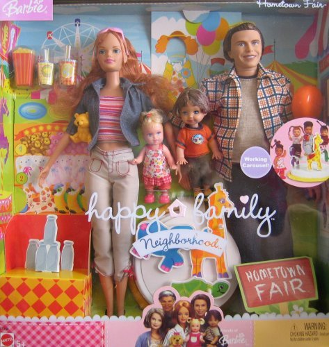 バービー Barbie Happy Family Neighborhood HOMETOWN FAIR 4 Doll Set w Working Carousel (2003) ドー