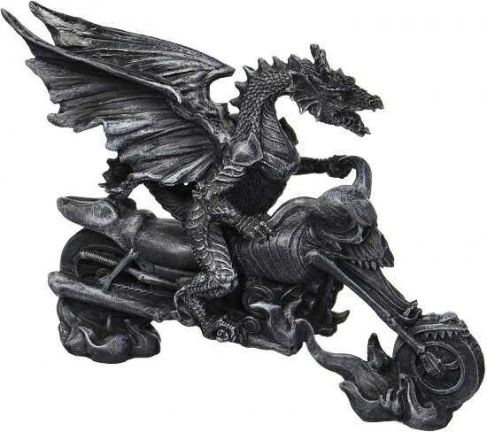 Design Toscano 17糎 Biker Dragon on Skeleton Chopper Statue