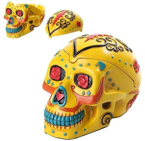 PTC Pacific Giftware Day of The Dead 主題メロディ スカル 手ペンキ塗り 脂灰皿 黄色