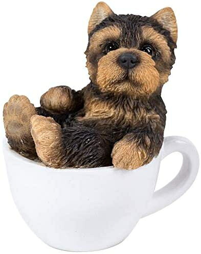 Pacific Giftware Yorkie Puppy 愛くるしげミニティーカップ 愛玩動物心臓の鼓動 犬ころ コレクターズフィギュア