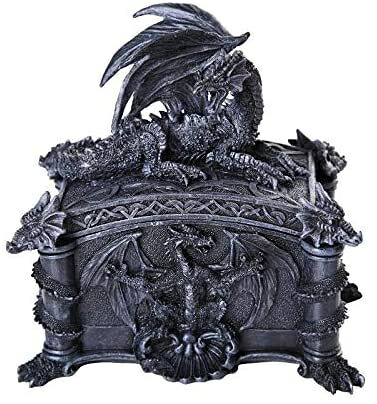 Medieval Ferocious dragon Lidded Trinketジュエリーボックス装飾記念品ボックス長方形6.25インチL