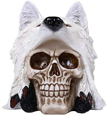Pacific Giftware スカルと白い狼の像 収集価値のあるホームデコレジン製 12,528円