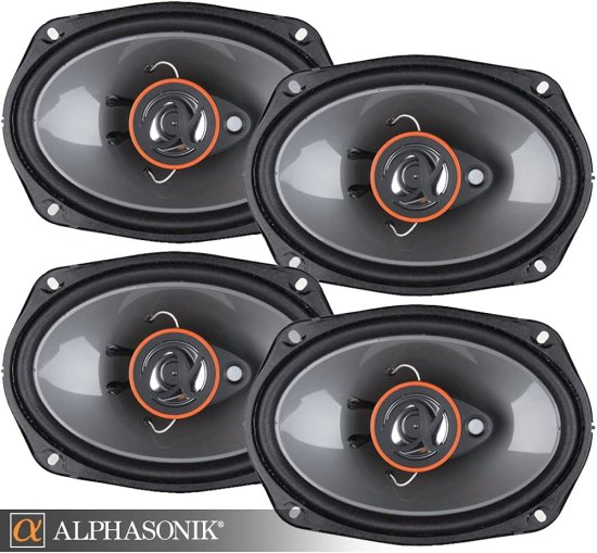 Two ペア of Alphasonik AS68 6x8 inch 350W Max 3-Way カーオーディオ フルレンジ コアキシャルスピーカー with Universal Mounting Holes for Easy