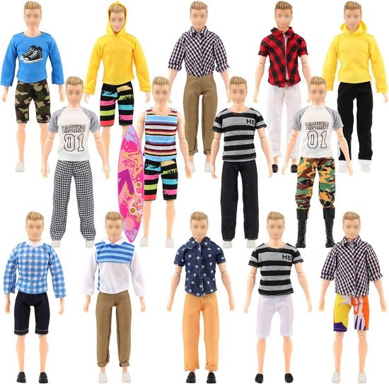 Barbie ソトゴ27ピース12インチの少年人形のケンズの服とアクセサリーには、12セットの人形服/カジュアル服/キャリアウェア服/ジャケットパンツの衣装、4ペア