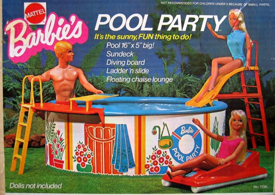 Barbie バービープールパーティープレイセットWスウィミングプール、サンデック、飛び込み競技ゲーム盤など！ （1973マテル・ホーソーン）
