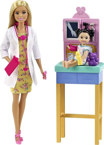 Barbie バービー小児科医のプレイセット、ブロンド人形（12インチ）、試験テーブル、X線、聴診器、ツール、クリップボード、患者人形、テディベア、3歳以上の
