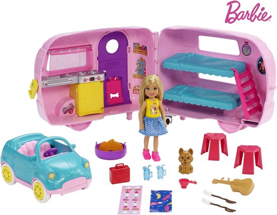 Barbie チェルシー人形、子犬、車、キャンピングカー、ファイヤーピット、ギター、10のアクセサリー、3-7歳のギフトを備えたバービークラブチェルシーキャンパ 10,150円