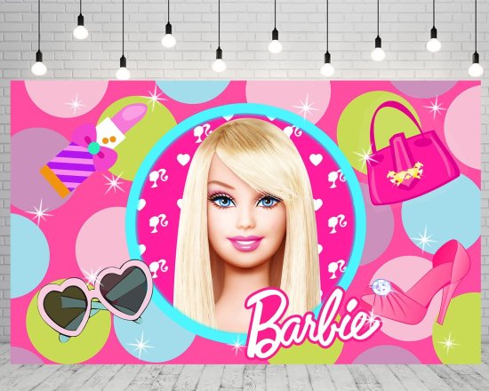 Barbie 誕生日のためのピンクの背景、バービーテーマの誕生日パーティーの女の子の女性の飾り、ケーキテーブルの装飾用の誕生日パーティーの装飾用品、5x3ft