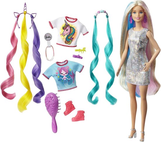 Barbie バービーファンタジーヘアドール、ブロンド、2つの装飾された王冠、人魚とユニコーンのルックス用の2つのトップスとアクセサリー、さらに3-7歳の子供用 9,856円