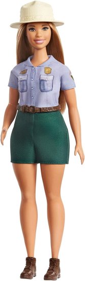 Barbie バービー12インブロンドカービーパークレンジャードール、デニムシャツ、グリーンカーキショーツ、ブラウンベルト、茶色のブーツ、麦わら帽を含むレン