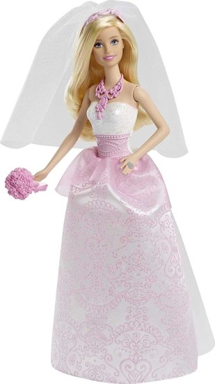 Barbie ベールと花束付きの白とピンクのドレスのバービー花嫁人形