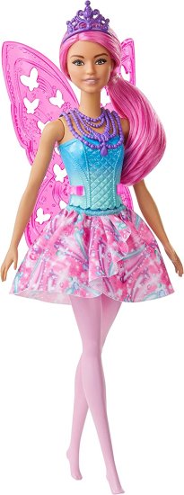 Barbieバービードリームトピアフェアリードール、12インチ、ピンクとブルーの宝石のテーマ、ピンクの髪と翼、3-7歳の贈り物、マルチ