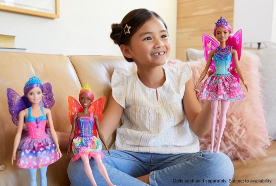Barbieバービードリームトピアフェアリードール、12インチ、ピンクとブルーの宝石のテーマ、ピンクの髪と翼、3-7歳の贈り物、マルチ