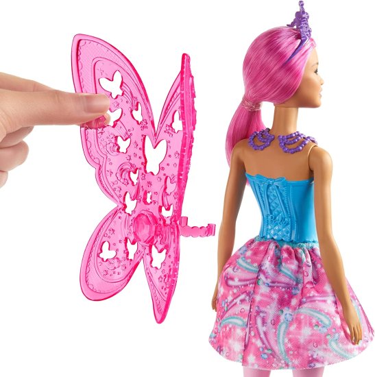 Barbieバービードリームトピアフェアリードール、12インチ、ピンクとブルーの宝石のテーマ、ピンクの髪と翼、3-7歳の贈り物、マルチ