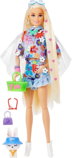 Barbie 花の2ピースのファッションとアクセサリーのバービーエクストラドール＃12ペットバニー、心のアイコンと柔軟なジョイントを備えた非常に長いブロンドの 10,275円