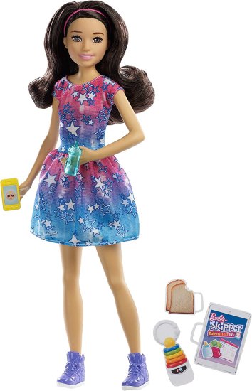 Barbie バービースキッパーのベビーシッター人形、黒い髪