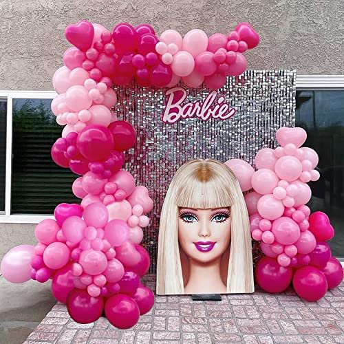 Barbie Heukikt Pink Balloon Garland Arch Kit、132pcs Hot Light Rose Pink Balloons for バービー Princess Them
