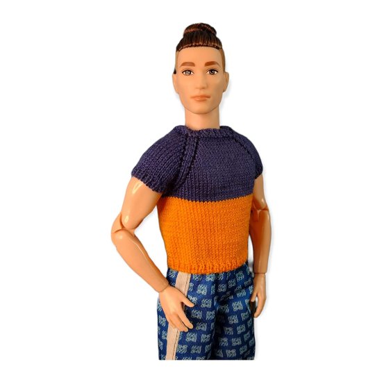Barbie ケンBMR 1959ドールのウクライナの旗セーター、Tシャツの青/黄色の色はooak ken 12インチバービー人形、ケン人形デザイナーの服を着ています