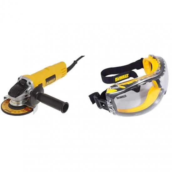 DEWALT 一角圧砕機、ワンタッチかばい立て、4-1/2in、黄色、小型、安全性のあるゴーグル付き添い人 (DWE4011 \u0026 DPG82-11C)