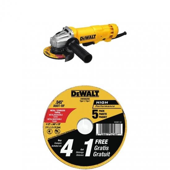 DEWALT 一角圧砕機、4.5in、11アンペア、パドル取り替えっこ（DWE402）および切りはなす車輪付き添い人、汎用金属元素切りはなす、4-1/2in、5個風呂敷き包み（DW8062B5