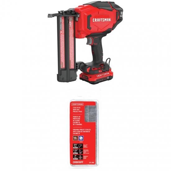CRAFTSMAN V20 コードレス入眼ネイラーキット、18GA ブラッドネイルプロジェクトパック付き添い人 (CMCN618C1 \u0026 CMBN18PP)