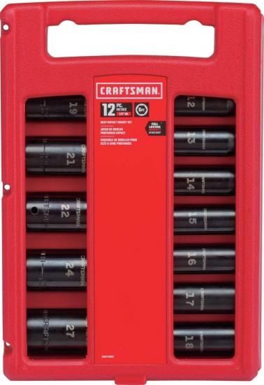 CRAFTSMAN インパクトソケットセット、メトリック、1/2インチドライブ、ディープインパクトソケット、12ピース (CMMT15887)