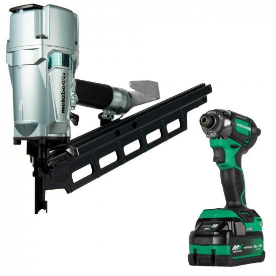 Metabo HPT 空気圧式フレーミングネイラー + 18V インパクトドライバー プロバンドルキット、3-1/4インチフレーミングネイラー、ボーナス18Vトリプルハンマ