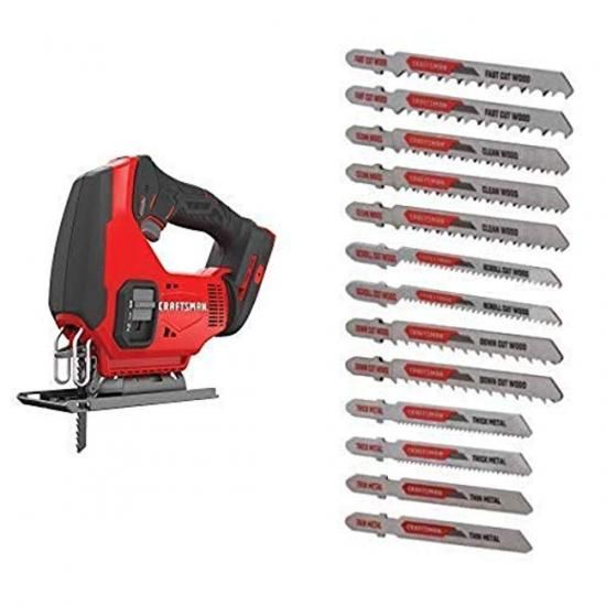CRAFTSMAN V20 コードレスジグソー、手道具のみ、ジグソーブレード付き添い人、Tシャンクセット、13天下太平 (CMCS600B \u0026 CMAJ1SET13)