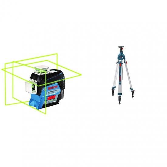 BOSCH GLL3-330CG 360度グリーンビーム3面レベリング＆アライメントラインレーザー＆ALUCSET minumヘビーデューティーエレベータークイッククランプ三脚BT30