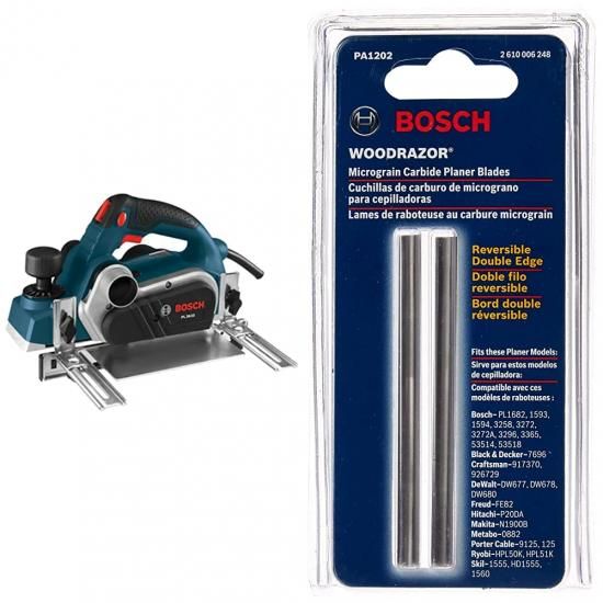 BOSCH 3-1/4in大工仕事用ハンドプレーナー（キャリングケース付き添い人）、PL2632K、BOSCH PA1202 Woodrazorタングステンカーバイドプレーナーブレードペア付き添い人 DIY・工具-その他-花・ガーデン・DIY
