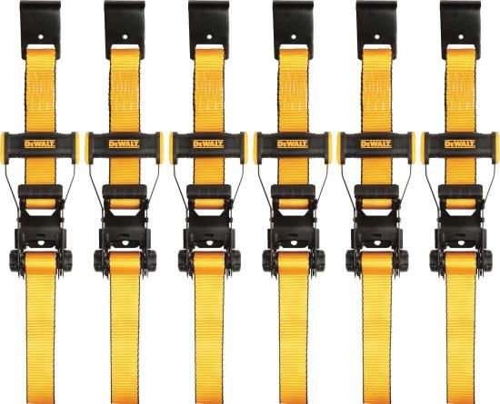 DEWALT DXBC10000F-6PK ブラック/イエロー 2インチ x 27フィート ラチェットタイダウンストラップ フラットフック付き - ヘビーデューティー貨物運搬用 (破