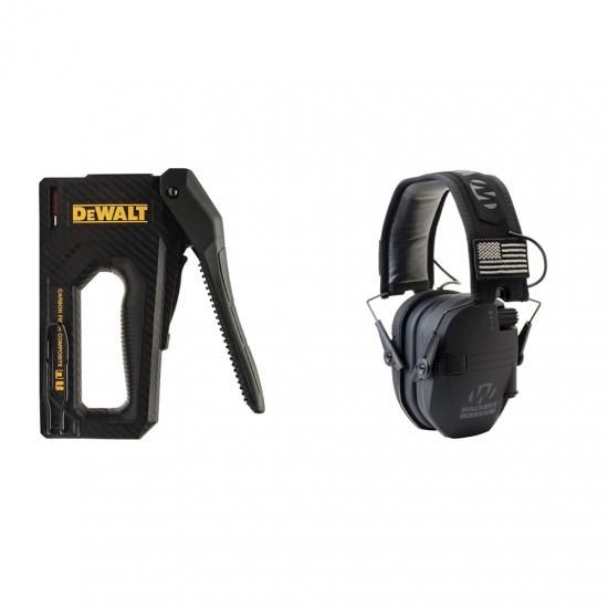 DEWALT ステープルガン、カーボンファイバーボディ、2-インチ-1 タッカー (DWHT80276) \u0026 Walker\u0027s GWP-RSEMPAT Razor Slim 陰電子マフ - 黒いことパトリオット