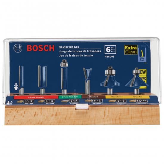 BOSCH RBS006 6天下太平 1/4inシャンク 超硬心付け付き添い人多目的ルータービット アソートセット 納める容れもの付き添い人 一直線、切り調える、かざり付ける境界線、蟻継ぎ切れなどの