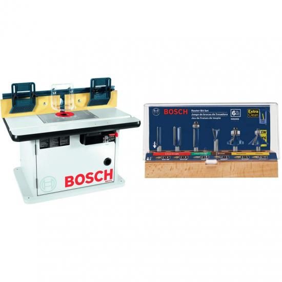 BOSCH キャビネットスタイルルーターテーブル RA1171 および RBS006 1/4インチシャンク 超硬チップ付き多目的ルータービットセット 6ピース
