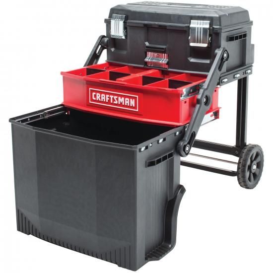 CRAFTSMAN 22インチ ローリングツールボックス（キャスター付き）、ブラック、プラスチック、ロック可能（CMST20880）