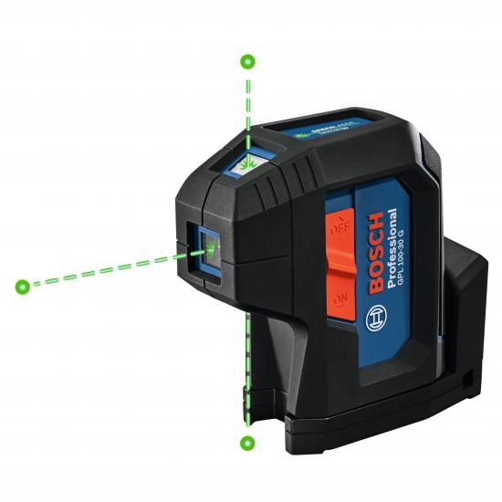 BOSCH GPL100-30G グリーンビーム自動整列レーザー、単3電池2本、多目的マウント内蔵、ハードキャリングケース付属