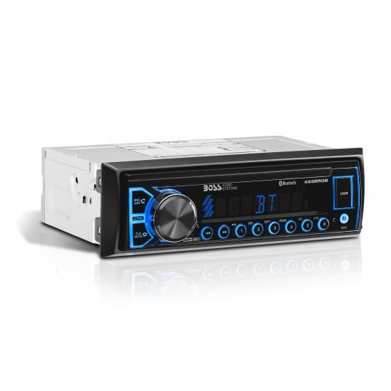 BOSSオーディオシステム 455BRGB カーステレオ - シングルDIN、Bluetooth、CD/DVDプレーヤーなし、AM/FMラジオレシーバー、USB、AUX入力、マルチカラーイル