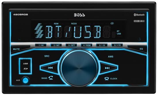 BOSS オーディオシステム 480BRGB カーステレオ - ダブルDIN、Bluetooth、CD/DVDプレーヤーなし、AM/FMラジオレシーバー、USB、AUX入力、マルチカラーイルミ｜ワールドセレクトショップ 16,498円