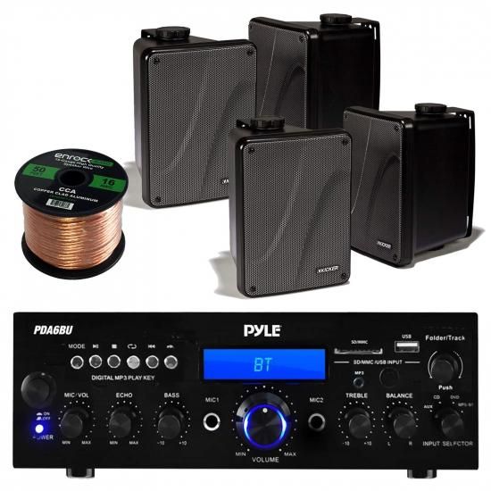 アンプとスピーカーのコンボパッケージ：Pyle PDA6BU Bluetoothラジオ USB AUXアンプ ステレオレシーバーバンドル、Kicker KB6000B 6.5インチフルレンジブッ