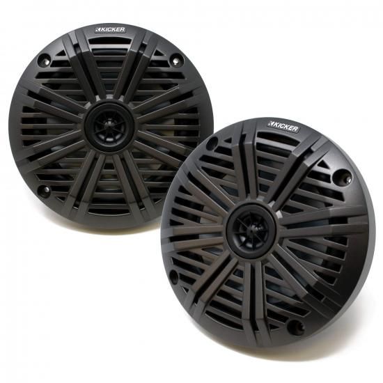 Kicker KM614 6.5インチ OEM交換用マリンスピーカー（チャコールソルトウォーターグリル付き） - 1ペア、スピーカー2個