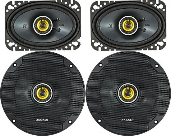 KICKER スピーカー 2 点セット: CS シリーズ 6.5 インチ同軸スピーカー 4 オーム 2 台と 4 インチ x 6 インチ同軸スピーカー 4 オーム 2 台 - 46CSC654 x 1