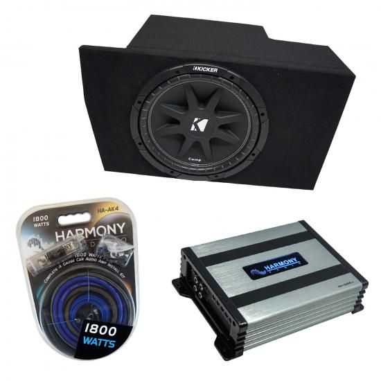 Harmony Audio Kickerバンドル 2005-14 Ford Mustang Coupe C10 Comp シングル10インチ ロードサブボックスエンクロージャ HA-A400.1アンプ付き