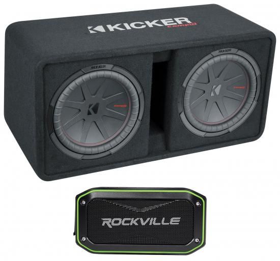 オーディオセービングバンドル: Kicker 48DCWR122 CompR 12インチ 2000W デュアルサブウーファー+ベントサブエンクロージャー COMPR12 バンドル (1) Rockvil