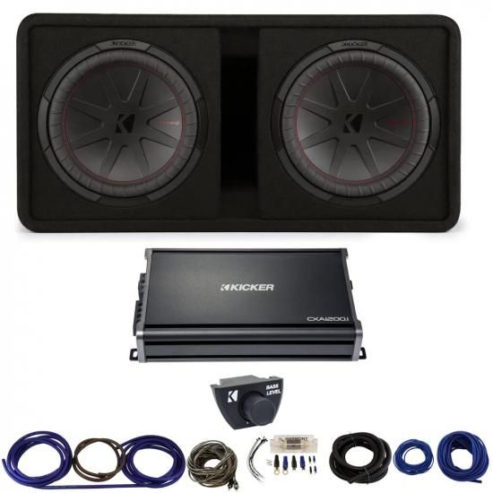 KICKER 48DCWR122 デュアル 12インチ CompR シリーズ サブ 1000W RMS 2 オーム ロード サブエンクロージャー、46CXA12001 モノラルアンプ CX シリーズ クラ