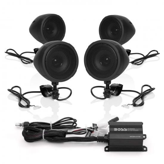 BOSSオーディオシステム MCBK470B バイク用Bluetoothスピーカーシステム - クラスDコンパクトアンプ、3インチ防水スピーカー、ボリュームコントロール、ATV