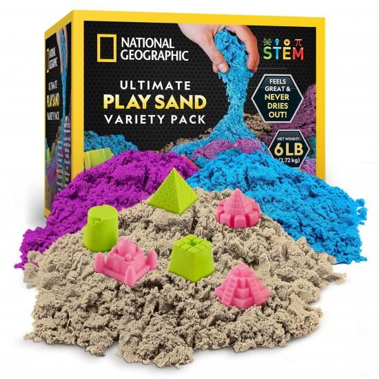 National Geographic ナショナルジオグラフィック 6英国ポンド お月さま真砂 ジャズバンド容器に並べる - 青、紫、自然的各2英国ポンドのプレイサンドとキャッスルモールド付 知育玩具・学習玩具-おもちゃ