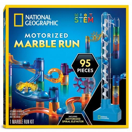 National Geographic ナショナルジオグラフィック マーブルラン 電動エレベーター付き - 95ピース マーブル迷路キット 電動スパイラルリフト付き、ビー玉20