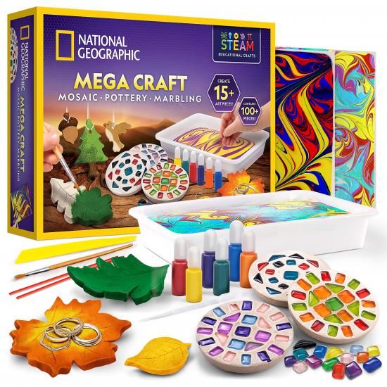 National Geographic ナショナルジオグラフィック メガアート＆クラフトキット（子供用） - モザイクキット、マーブルペイントキット、エAdora アドラ 赤ち