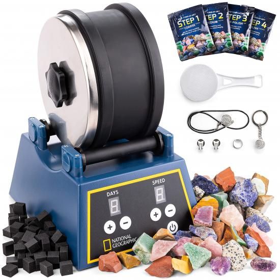 National Geographic ナショナルジオグラフィック ロックタンブラーキット - 3ポンドの特大容量バレル、3速モーターと9日間タイマー付き。キットにはタンブ